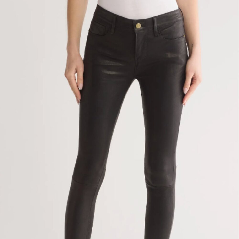 NWT $253 Frame le skinny de Jeanne coated black stretchy jeans 25 - Picture 12 of 12